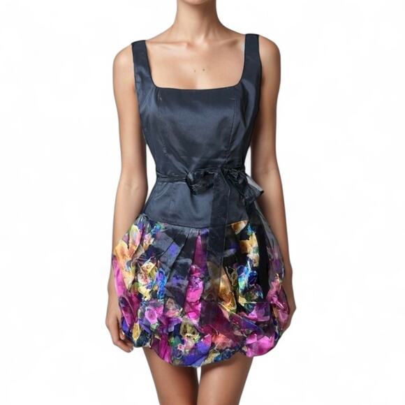 Alex & Eve Dresses & Skirts - Alex & Eve vintage black floral bubble hem mini dress prom wedding guest Y2K